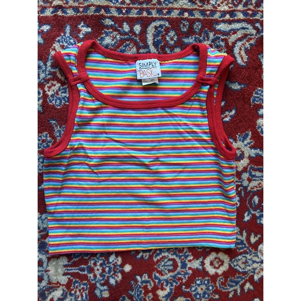 Vintage Simply Basic Rainbow Stripe Crop Tank Girls Beach Sz 6x